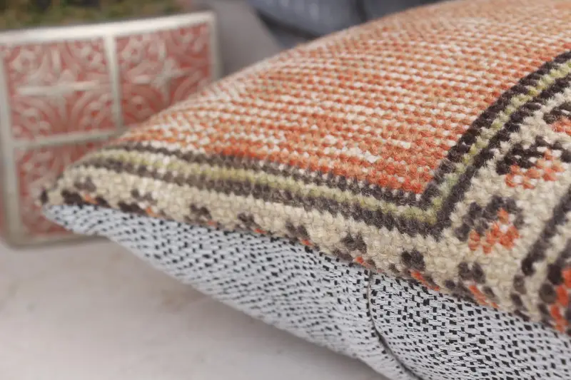 Kilim Cushion Sham, 12x12 Orange Cushion, Pillow, Vintage Pillow, Chair Pillow, Antique Pillows, Personalized Gift Pillow Cushion Cover - 7