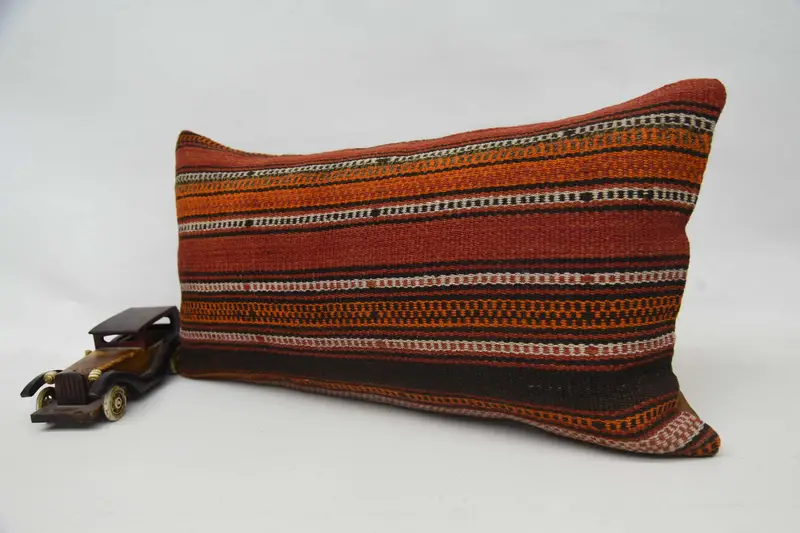 Retro Cushion Case, Gift Pillow, Kilim Pillow Cover, 12x24 Orange Cushion Case, Cushion Case, Comfy Throw Pillow Cover, Turkish Pillow - 3