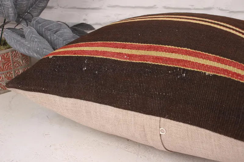 Vintage Kilim Throw Pillow, 20x20 Brown Cushion Case, Handmade Kilim Cushion, Handwoven Pillow Sham, Boho Pillow, Cushion Cover - 6