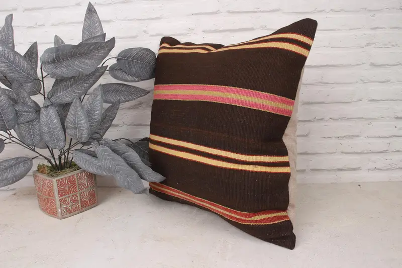 Vintage Kilim Throw Pillow, 20x20 Brown Cushion Case, Handmade Kilim Cushion, Handwoven Pillow Sham, Boho Pillow, Cushion Cover - 4
