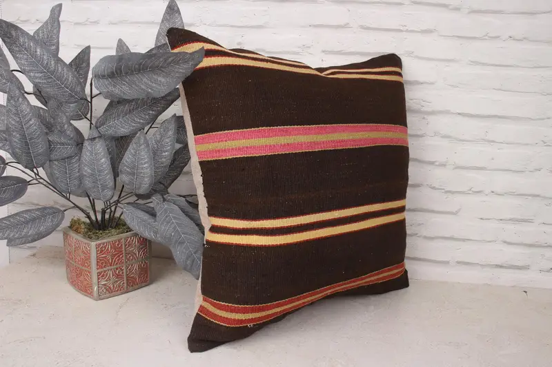 Vintage Kilim Throw Pillow, 20x20 Brown Cushion Case, Handmade Kilim Cushion, Handwoven Pillow Sham, Boho Pillow, Cushion Cover - 3