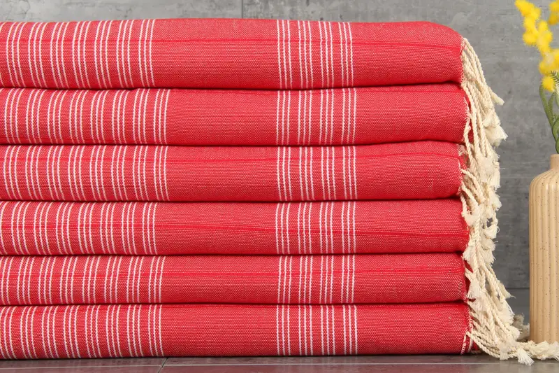 Personalized Striped Red Peshtemal Monogrammed Towel, 38x71 Inches