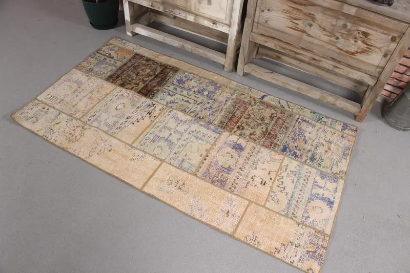 3x5.4 ft Türk Vurgulu Halı, Vintage Kahverengi Kareli Halı - 1