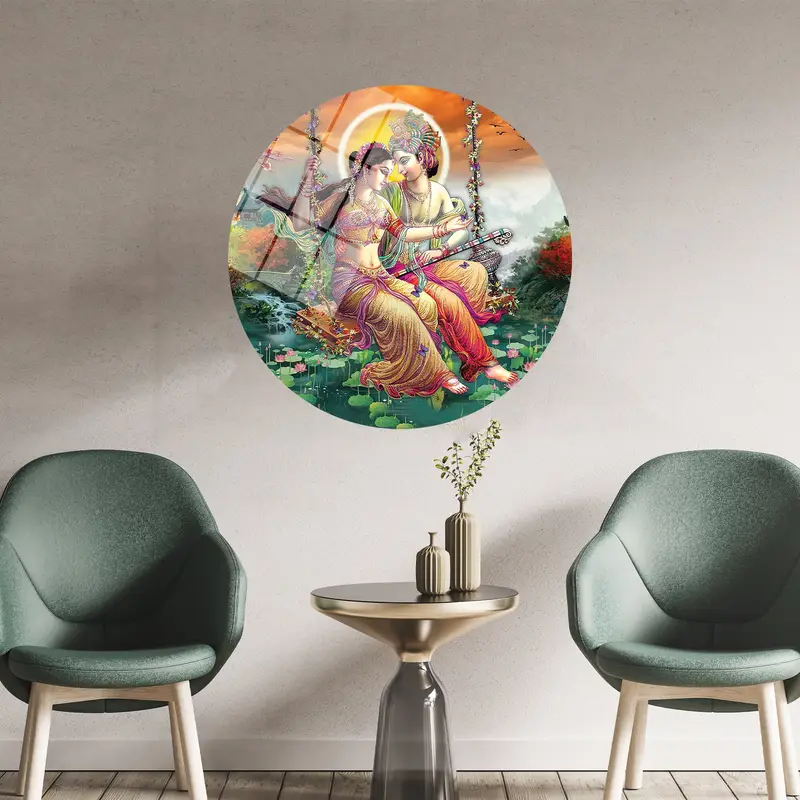 神聖なラダ・クリシュナ キャンバス: ヒンドゥーアート、インドの遺産プリント