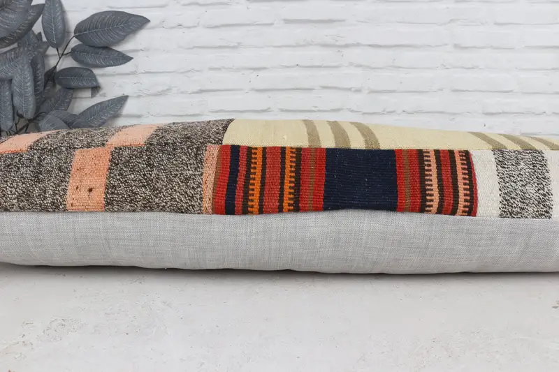 16x48 Beige Pillow, Turkish Pillow, Seat Pillow Cover, Cushion, Vintage Kilim Pillow, Christmas Pillow, Kilim Cushion Sham - 5