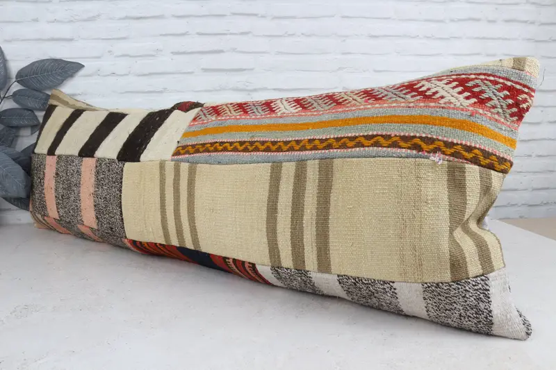 16x48 Beige Pillow, Turkish Pillow, Seat Pillow Cover, Cushion, Vintage Kilim Pillow, Christmas Pillow, Kilim Cushion Sham - 4