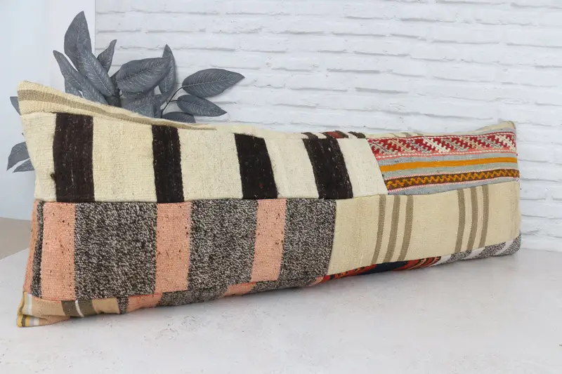 16x48 Beige Pillow, Turkish Pillow, Seat Pillow Cover, Cushion, Vintage Kilim Pillow, Christmas Pillow, Kilim Cushion Sham - 3