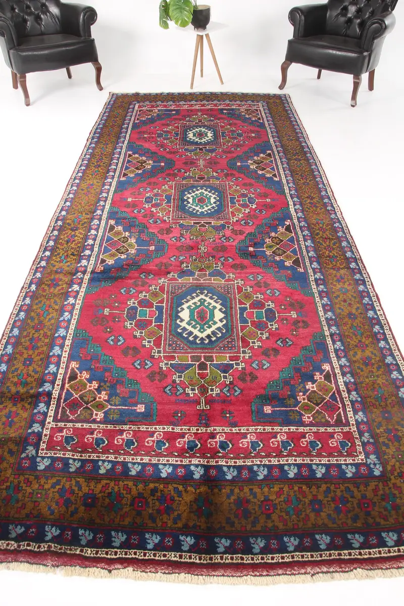 5x12.7 ft Rug, Runner Turkish Rug, Red Oushak Polka dot Rug - 1
