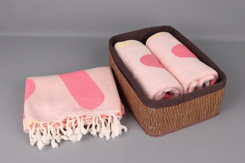 Turkish Towels Pink-Yellow Geometric Organic Cotton 40x71 Inches