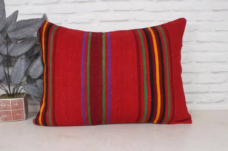 Patio Pillow Case, Boho Pillow, Pillow Cover, Boho Throw Cushion, Pillow for Couch, 20x28 Red Pillow, Boho Throw Cushion Cover, Turkish Kilim Pillow - 1