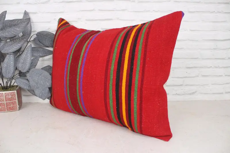 Patio Pillow Case, Boho Pillow, Pillow Cover, Boho Throw Cushion, Pillow for Couch, 20x28 Red Pillow, Boho Throw Cushion Cover, Turkish Kilim Pillow - 4