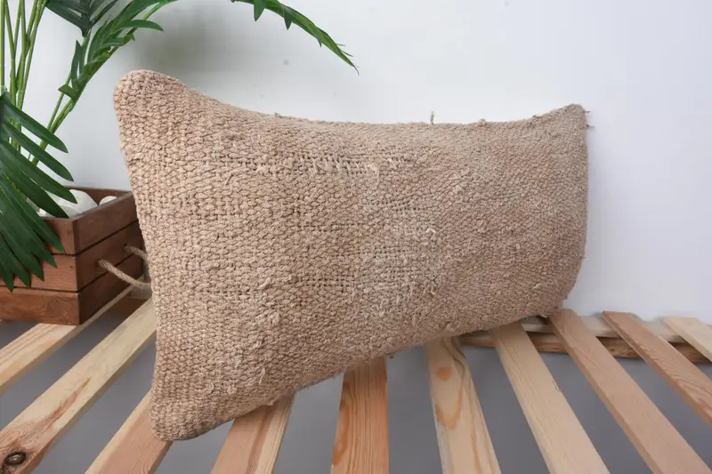 Cushion, Ethnical Kilim Rug Pillow, Vintage Kilim Pillow, Throw Kilim Pillow, Knitted Pillow Cover, 12x24 Beige Cushion Cover, Garden Cushion Cover - 5