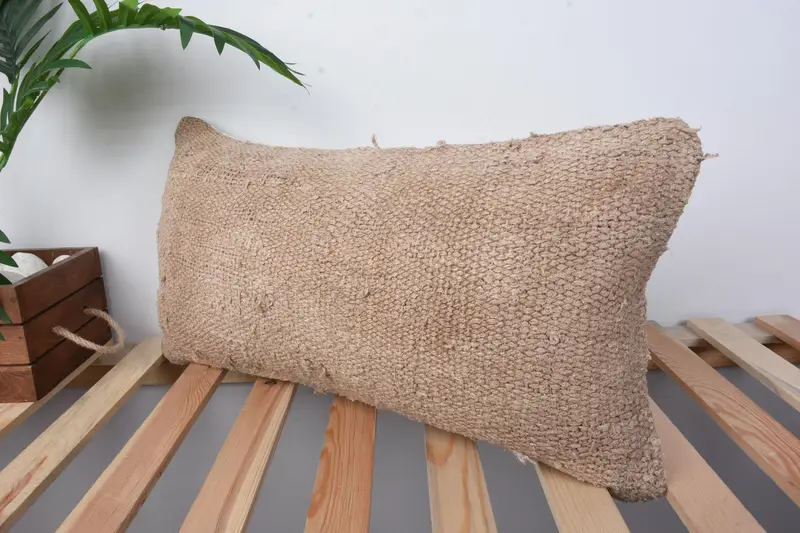 Cushion, Ethnical Kilim Rug Pillow, Vintage Kilim Pillow, Throw Kilim Pillow, Knitted Pillow Cover, 12x24 Beige Cushion Cover, Garden Cushion Cover - 4