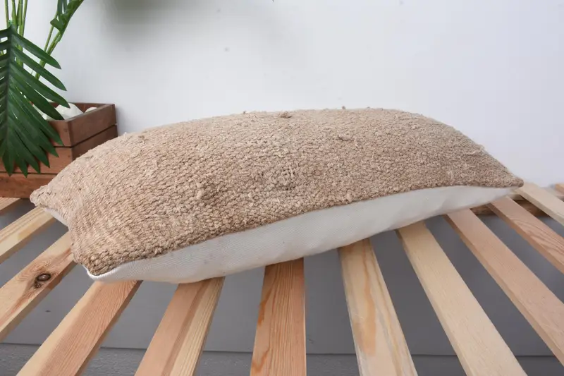 Cushion, Ethnical Kilim Rug Pillow, Vintage Kilim Pillow, Throw Kilim Pillow, Knitted Pillow Cover, 12x24 Beige Cushion Cover, Garden Cushion Cover - 6