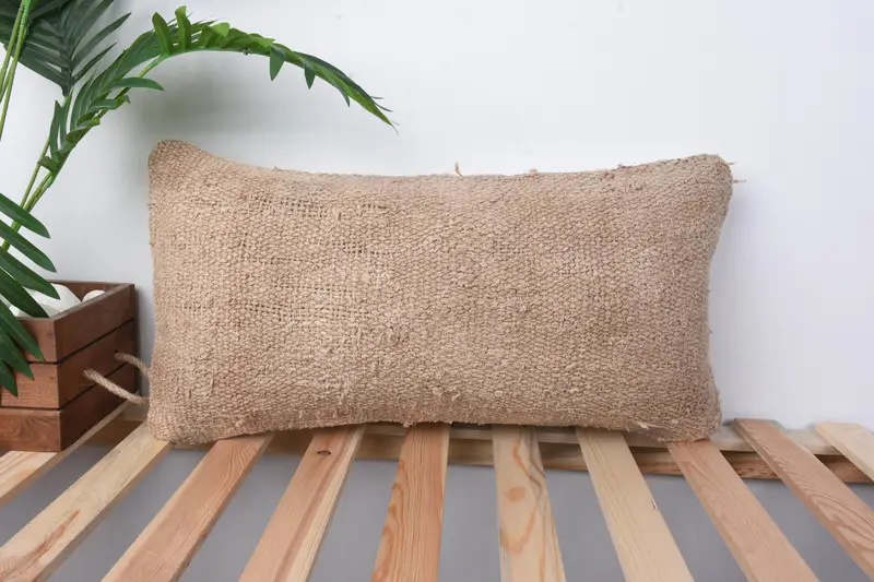 Cushion, Ethnical Kilim Rug Pillow, Vintage Kilim Pillow, Throw Kilim Pillow, Knitted Pillow Cover, 12x24 Beige Cushion Cover, Garden Cushion Cover - 1