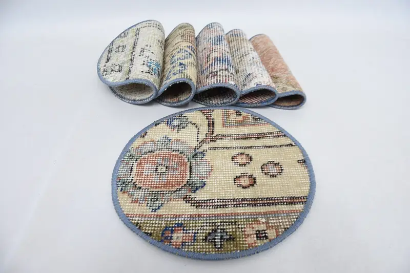 Art-Deco-Kreis-Tischsets, Boho-Dekor aus Baumwolle in Grün und Beige