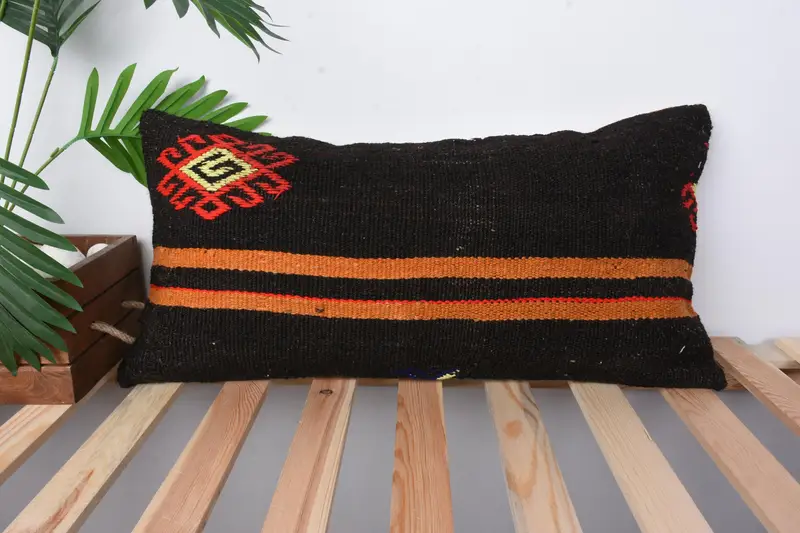 Tapestry Cushion Case, Cushion Cover, 12x24 Orange Cushion Case, Bright Pillow Cover, Pillow for Sofa, Kilim Pillow, Antique Pillows - 1