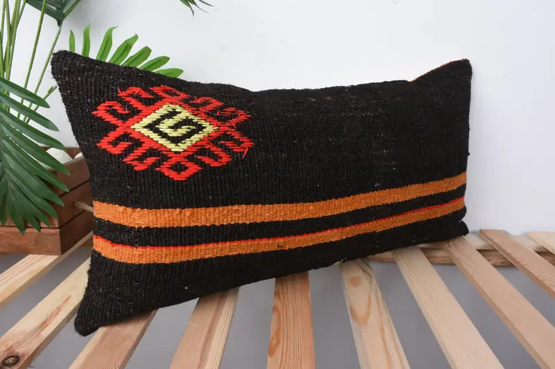 Tapestry Cushion Case, Cushion Cover, 12x24 Orange Cushion Case, Bright Pillow Cover, Pillow for Sofa, Kilim Pillow, Antique Pillows - 5