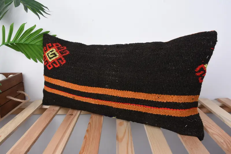 Tapestry Cushion Case, Cushion Cover, 12x24 Orange Cushion Case, Bright Pillow Cover, Pillow for Sofa, Kilim Pillow, Antique Pillows - 4