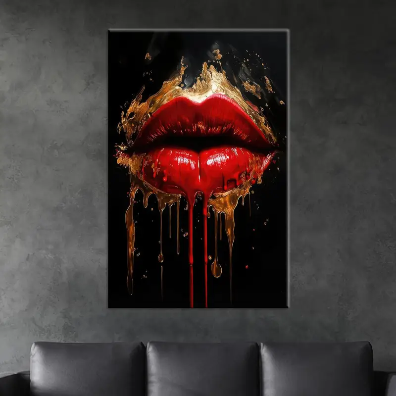Luxuriöse abstrakte Leinwand mit roten Lippen: Eleganter Wandkunstdruck