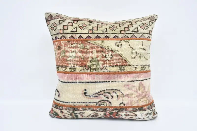 Handgefertigtes Hanf- und Wollkissen, 24x24 besticktes Wurfkissen