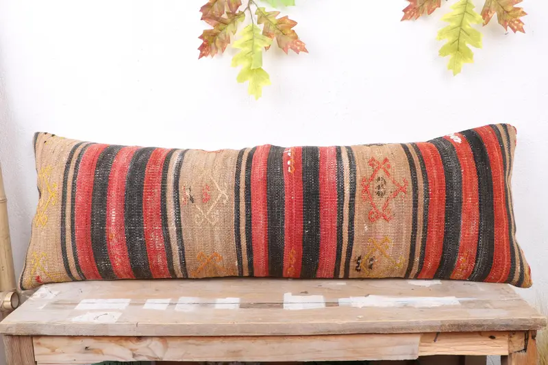 Pillow for Sofa, Pillow Case, Vintage Kilim Pillow, Office Chair Cushion Case, Boho Pillow Sham Cover, 12x36 Beige Pillow Cover - 2