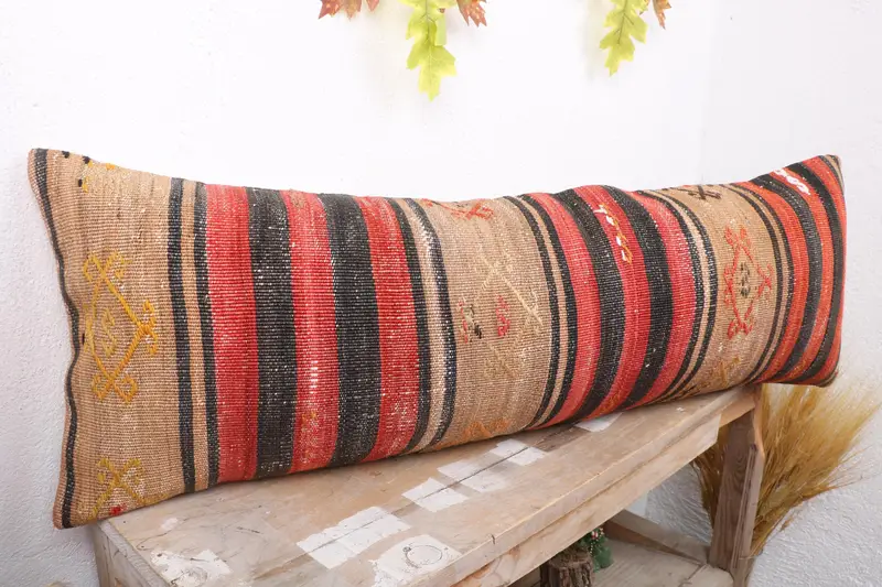 Pillow for Sofa, Pillow Case, Vintage Kilim Pillow, Office Chair Cushion Case, Boho Pillow Sham Cover, 12x36 Beige Pillow Cover - 4