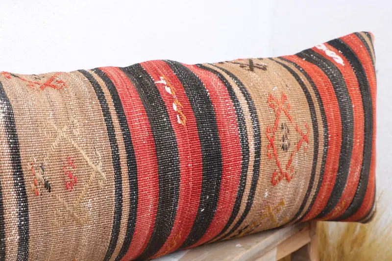 Pillow for Sofa, Pillow Case, Vintage Kilim Pillow, Office Chair Cushion Case, Boho Pillow Sham Cover, 12x36 Beige Pillow Cover - 5