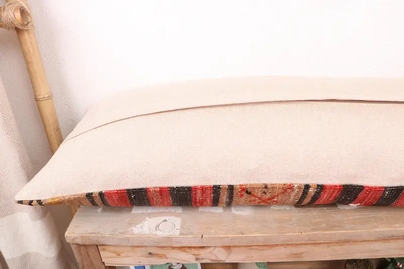 Pillow for Sofa, Pillow Case, Vintage Kilim Pillow, Office Chair Cushion Case, Boho Pillow Sham Cover, 12x36 Beige Pillow Cover - 7