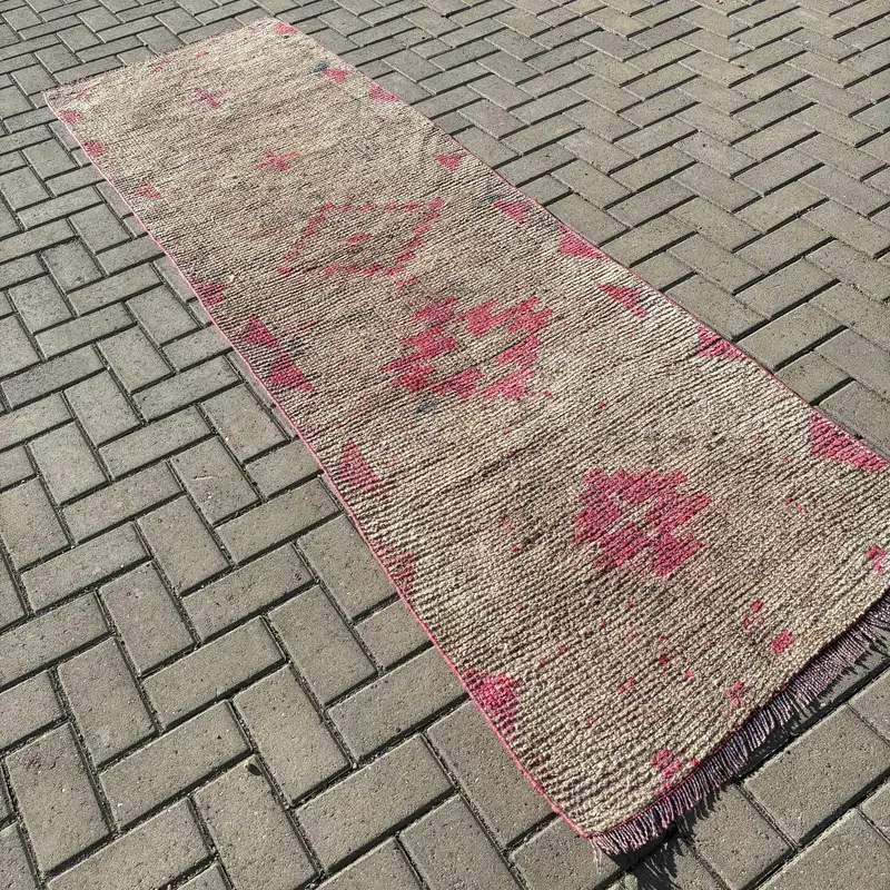 Herki Halı, 2.6x8.4 ft Vintage Halı, Bej Ombré Halı Yün - 1
