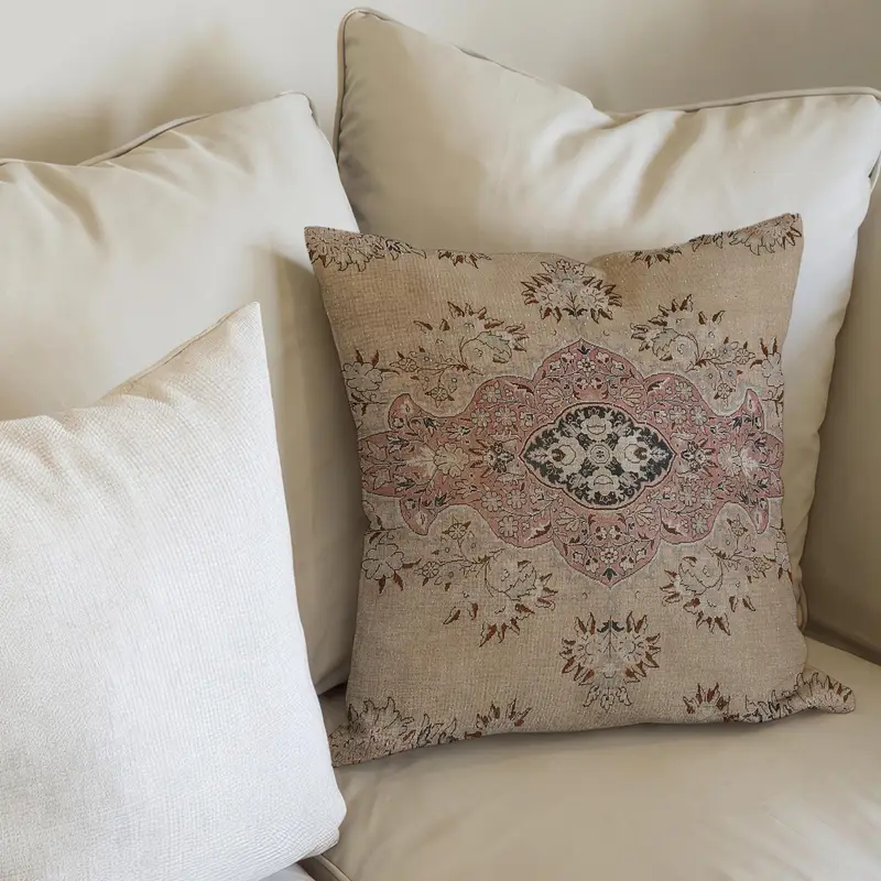 Bedrucktes Vintage-Kissen in Beige-Braun, luxuriöser, weicher Design-Akzent