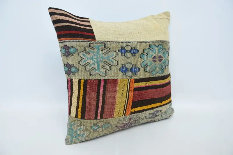 Kilim Pillow Cover, Vintage Pillow, Vintage Cushion, 24x24 Beige Cushion Case, Pillow Sham, Square Throw Pillow, Handmade Kilim Cushion - 3