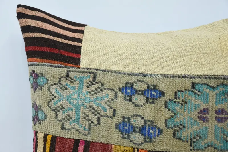 Kilim Pillow Cover, Vintage Pillow, Vintage Cushion, 24x24 Beige Cushion Case, Pillow Sham, Square Throw Pillow, Handmade Kilim Cushion - 2