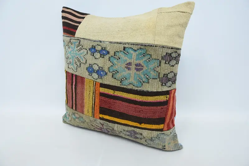 Kilim Pillow Cover, Vintage Pillow, Vintage Cushion, 24x24 Beige Cushion Case, Pillow Sham, Square Throw Pillow, Handmade Kilim Cushion - 4