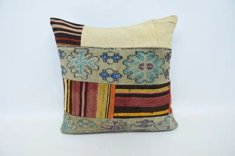 Kilim Pillow Cover, Vintage Pillow, Vintage Cushion, 24x24 Beige Cushion Case, Pillow Sham, Square Throw Pillow, Handmade Kilim Cushion - 1