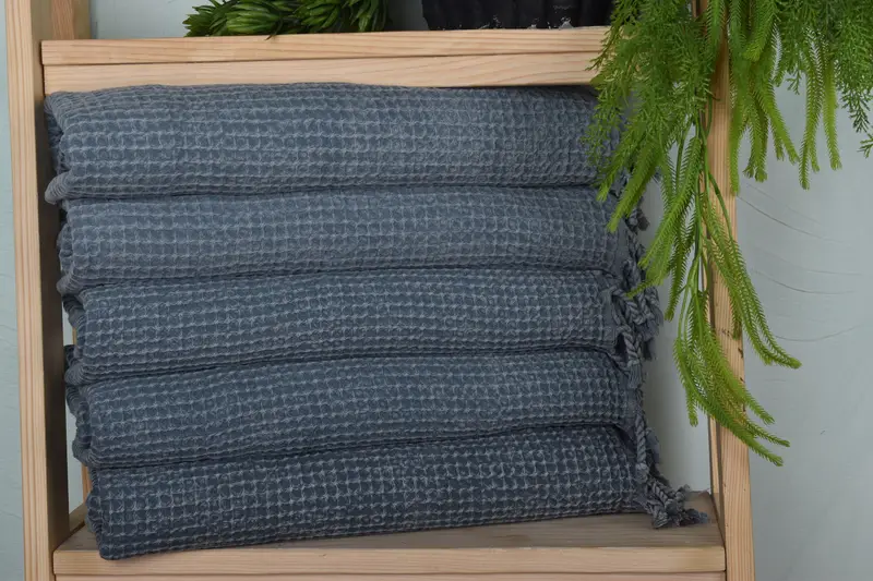 Custom Hand Towel Organic Cotton/Linen, Gray, Waffle, 40x20 Inches