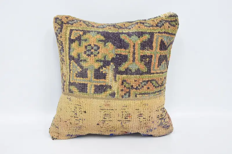 16x16 Beige Pillow Cover, Pillow for Couch, Accent Cushion, Authentic Pillow, Antique Pillows, Pillow Cover, Kilim Pillow Cover - 1