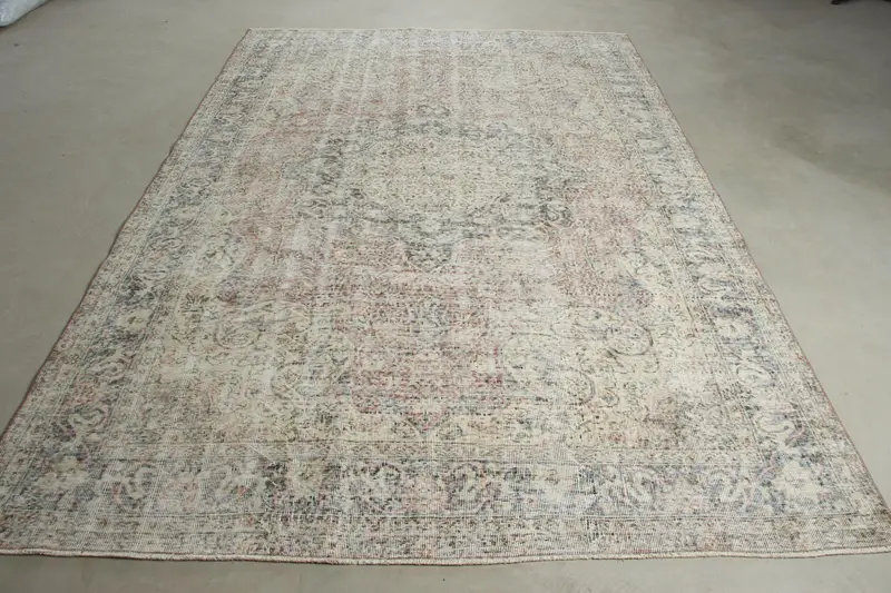 Türk Vintage Büyük Halı 6.6x9.9 ft, Oushak Mavi Yün Halı - 1