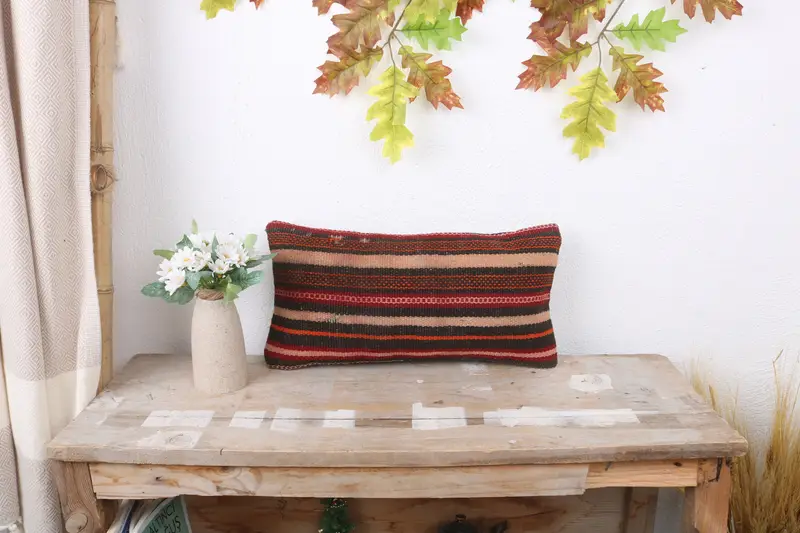 Pillow Case, 8x16 Red Pillow Case, Vintage Pillow Case, Ethnical Kilim Rug Pillow, Boho Pillow Sham Cover, Handmade Kilim Cushion - 1