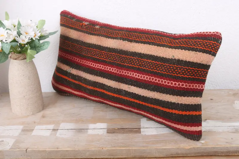 Pillow Case, 8x16 Red Pillow Case, Vintage Pillow Case, Ethnical Kilim Rug Pillow, Boho Pillow Sham Cover, Handmade Kilim Cushion - 4