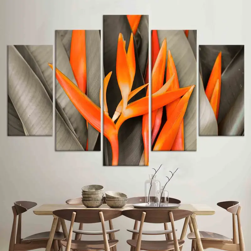 Von Blättern inspirierte moderne orangefarbene bedruckte Leinwand: Trendige Wandkunst