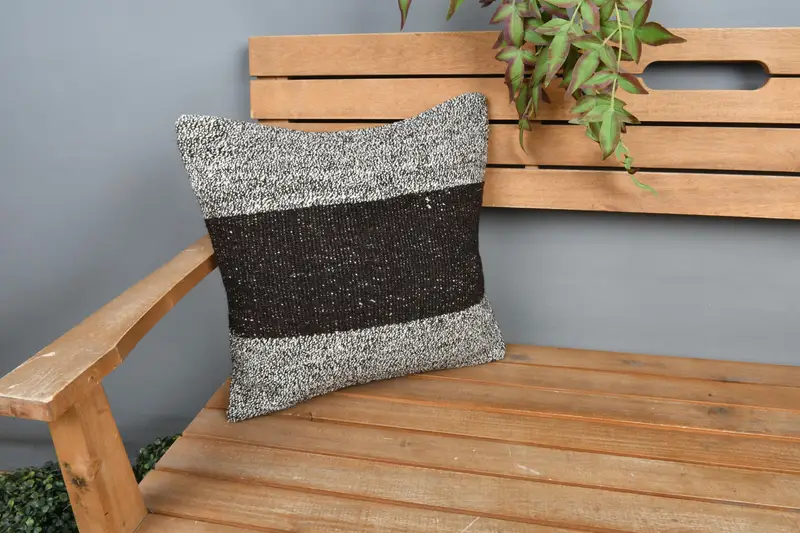 Vintage Pillow, Boho Throw Pillow Case, Antique Pillows, Comfy Throw Cushion, 16x16 Brown Pillow Sham, Kilim Pillow, Cushion Cover - 1