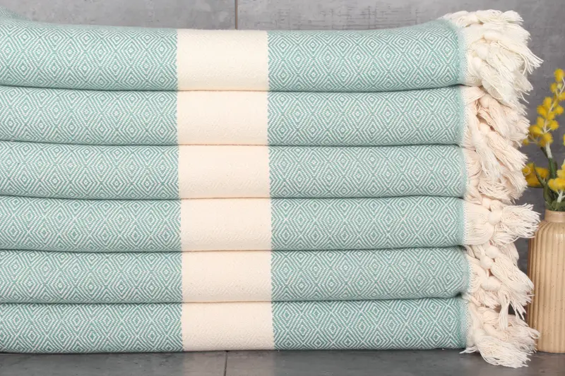 Diamond Throw Turkish Blanket Petrol Green Floral Embroidered, 79x91 Inches