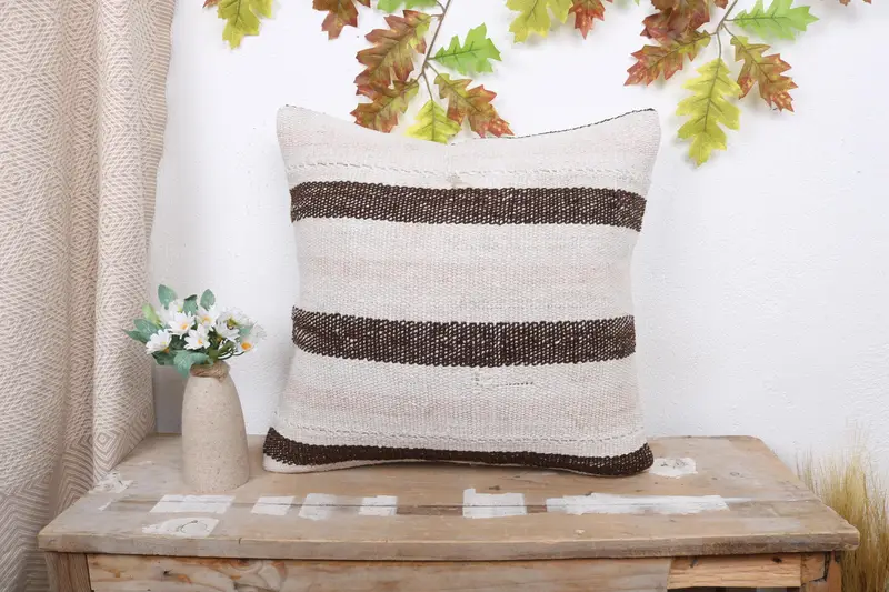 Cushion Case, Pet Cushion, Kilim Cushion Sham, Gift Pillow, 18x18 White Cushion Case, Sustainable Pillow Cover, Interior Designer Pillow - 1
