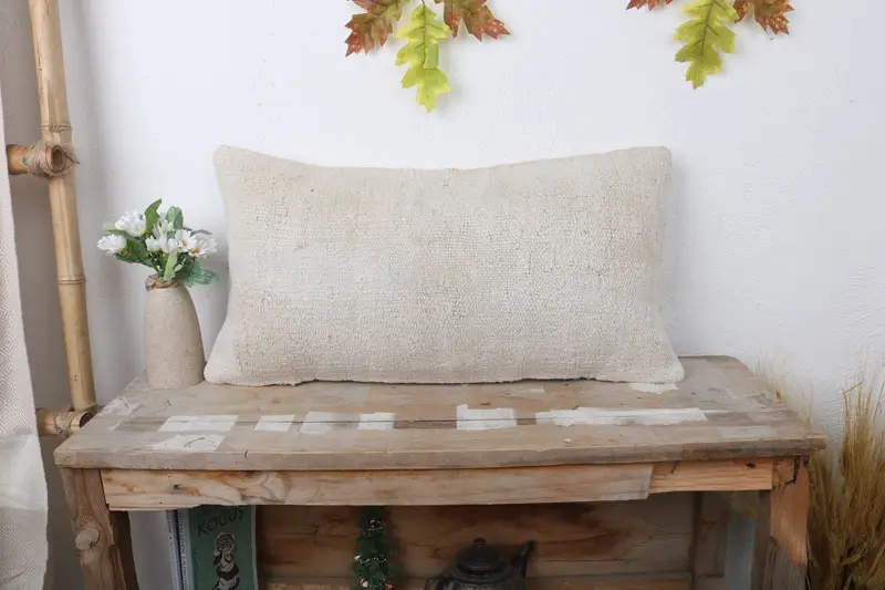 Kilim Pillow Cover, 12x24 Beige Pillow Sham, Nomadic Pillow Sham, Pillow for Sofa, Handwoven Pillow Cover Cushion Case, Gift Pillow, Pillow Cover - 1