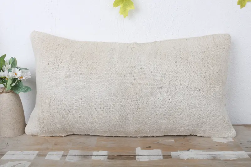 Kilim Pillow Cover, 12x24 Beige Pillow Sham, Nomadic Pillow Sham, Pillow for Sofa, Handwoven Pillow Cover Cushion Case, Gift Pillow, Pillow Cover - 2