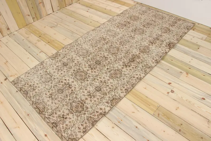Vintage 3.7x8.2 ft Halı, Oushak Türk Halısı, Kahverengi İkat Halı Yün - 1