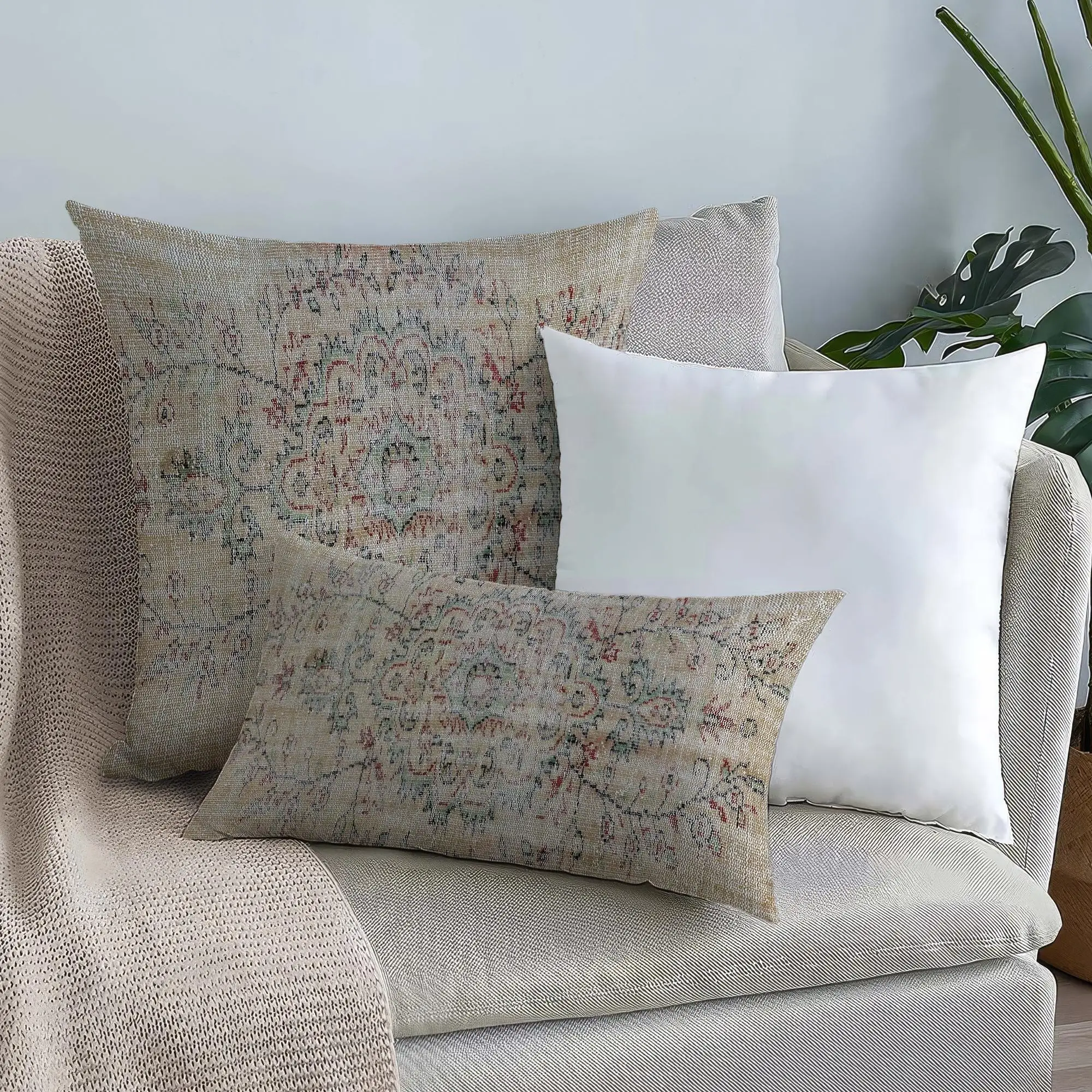 Green & Beige Organic Cotton Printed Pillow for Home Decor - 1