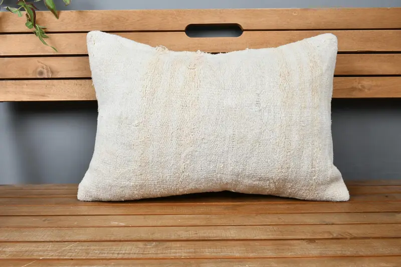 Cushion, Boho Pillow Sham Cover, Handwoven Pillow Cover Cushion Cover, 16x24 Beige Pillow Sham, Turkish Pillow, Pillow for Sofa - 6