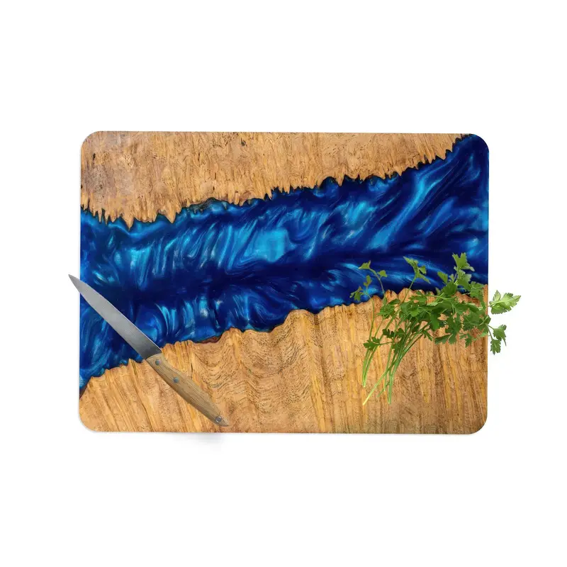 木目柄ブルー樹脂注入ガラスまな板